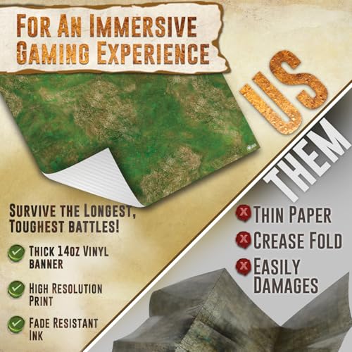 Battle Game Mat - 48x48 - Dungeons Tabletop Dragons Dice Role Playing Map - Wargaming RPG Warfare 40k Flames War - Reusable Miniature Figure Board Games - Warhammer Gaming Vinyl Mat