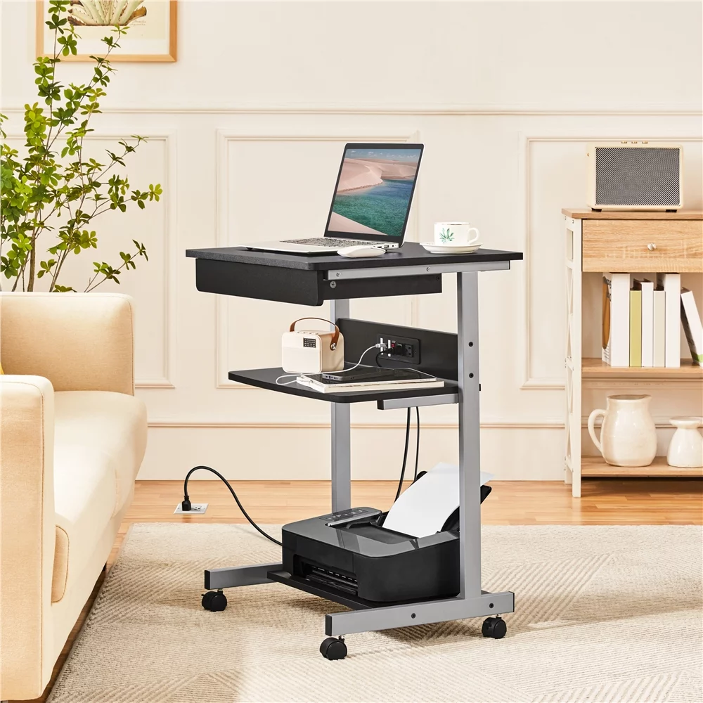 Yaheetech 31.5''H  Laptop Computer Desk with Power Outlet,Black