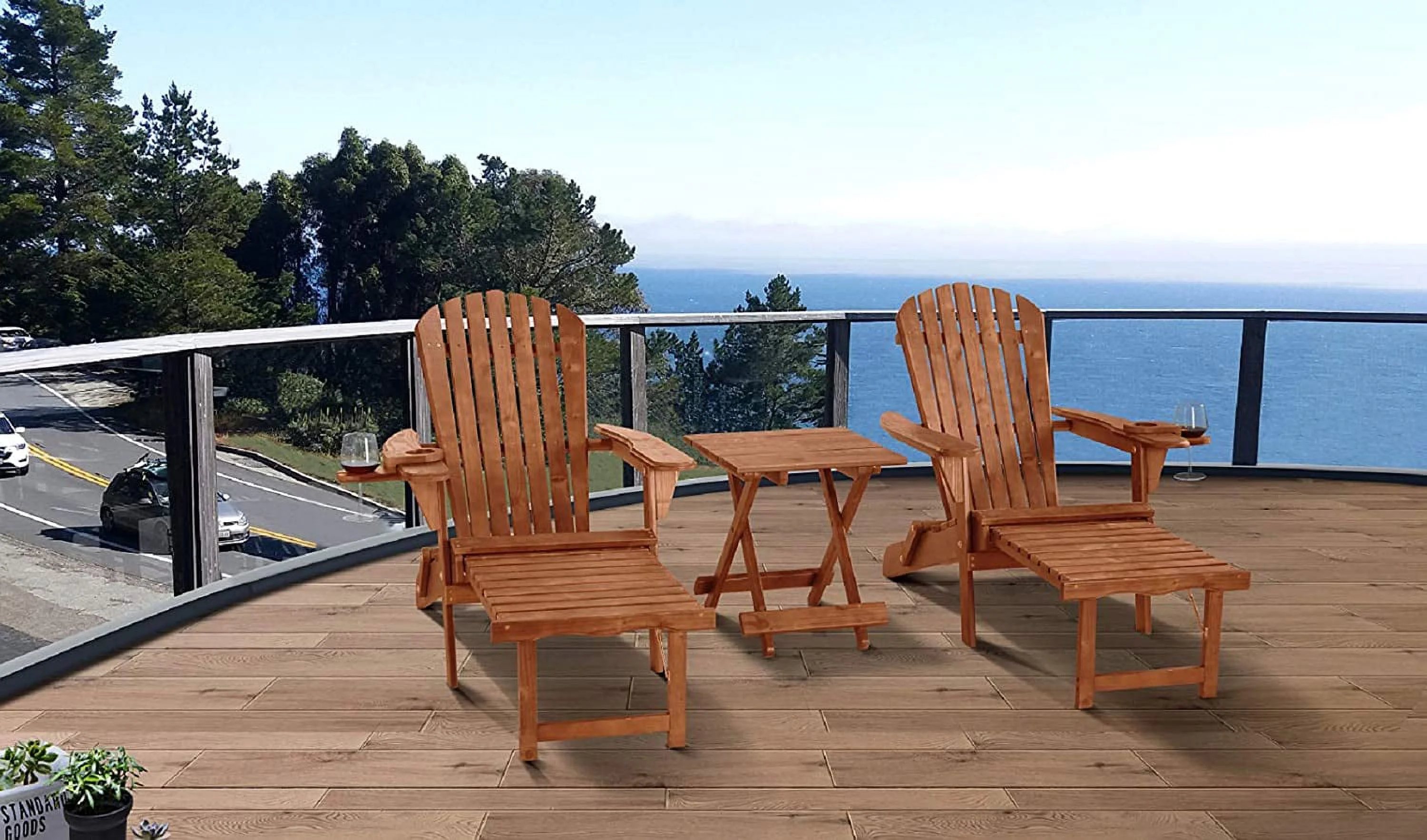 Best Desu  Oceanic Collection Adirondack Chaise Lounge Chair Foldable, cup and glass holder, built in ottoman