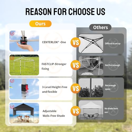 CROWN SHADES 10x10 Pop up Canopy Tent Instant Canopy with 150D Silver Coated Fabric Including 2 Half Sidewalls, 4 Ropes, 8 Stakes, 4 Weight Bags, STO 'N Go Bag, Grid Grey