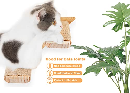 Cat Wall Climbing Shelf, 2 pcs Cat Wall Climber, 4 Step Climbing Stairs, Wall-Mounted Ladder with Sisal Scratching Rope, Perfect Wall Furniture for Perching (CatStairs2P4Steps)