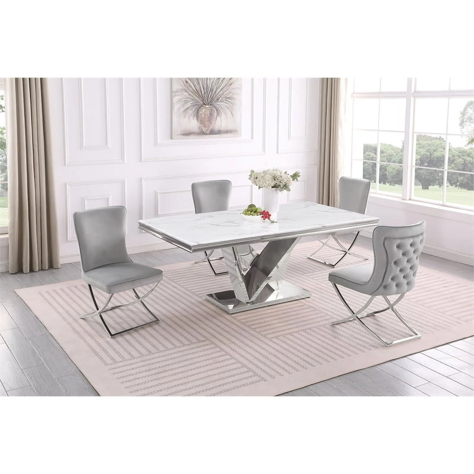 Titan Silver Faux Marble Pedestal Dining Table (Seats 6)