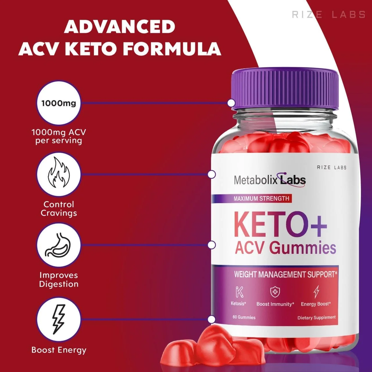 (2 Pack) Metabolix Labs Keto ACV Gummies - Metabolix Labs Keto Plus ACV Gummies MetabolixLabs Supplement Metabolix Labs Keto + ACV Gummy, AC Ketosis Gomitas Gunmies (120 Gummies)