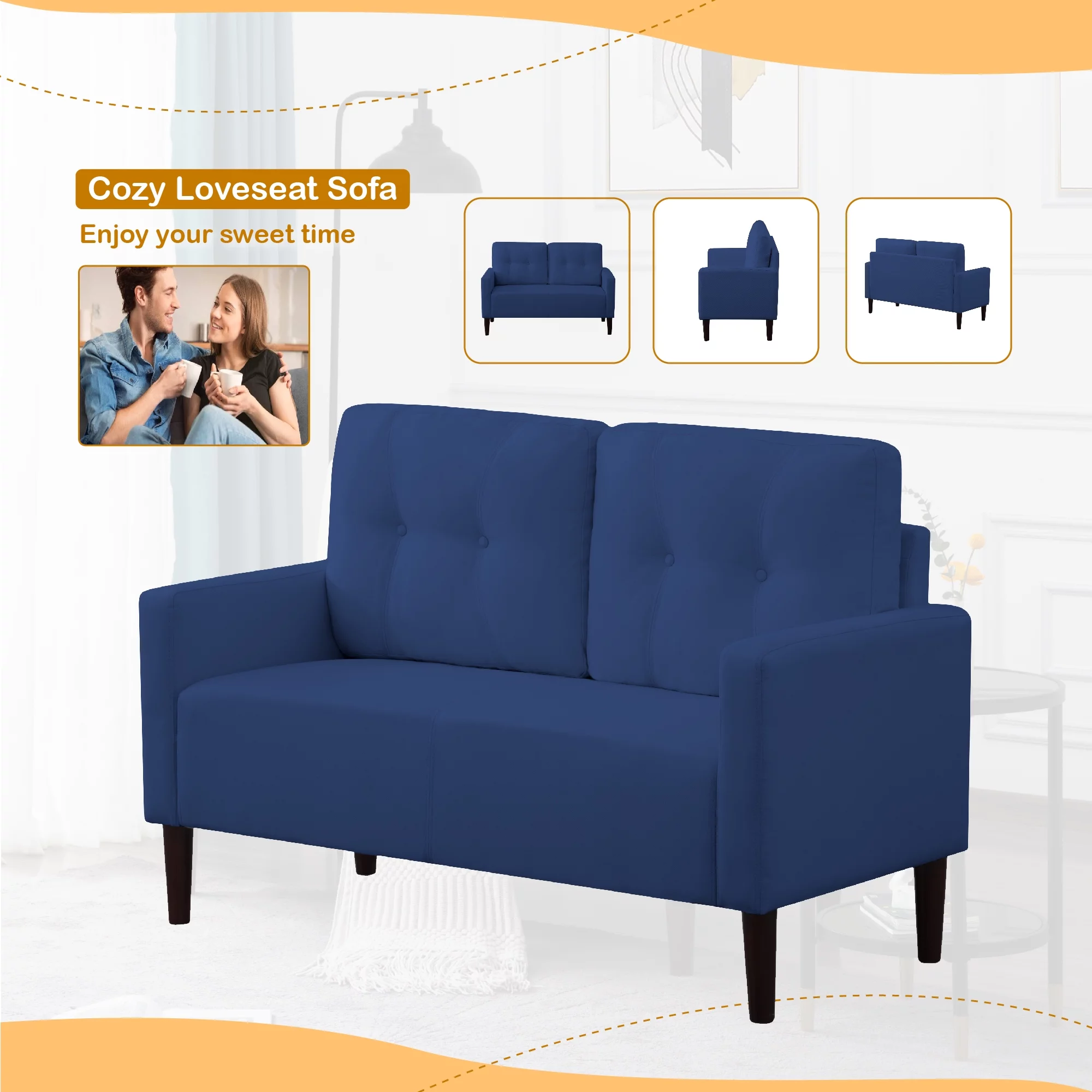 Small Sofa Modern Contemporary Loveseat – Small Space Loveseats Sofa | Two Seat Couch 52’’ Love Seat for Two Light Grey