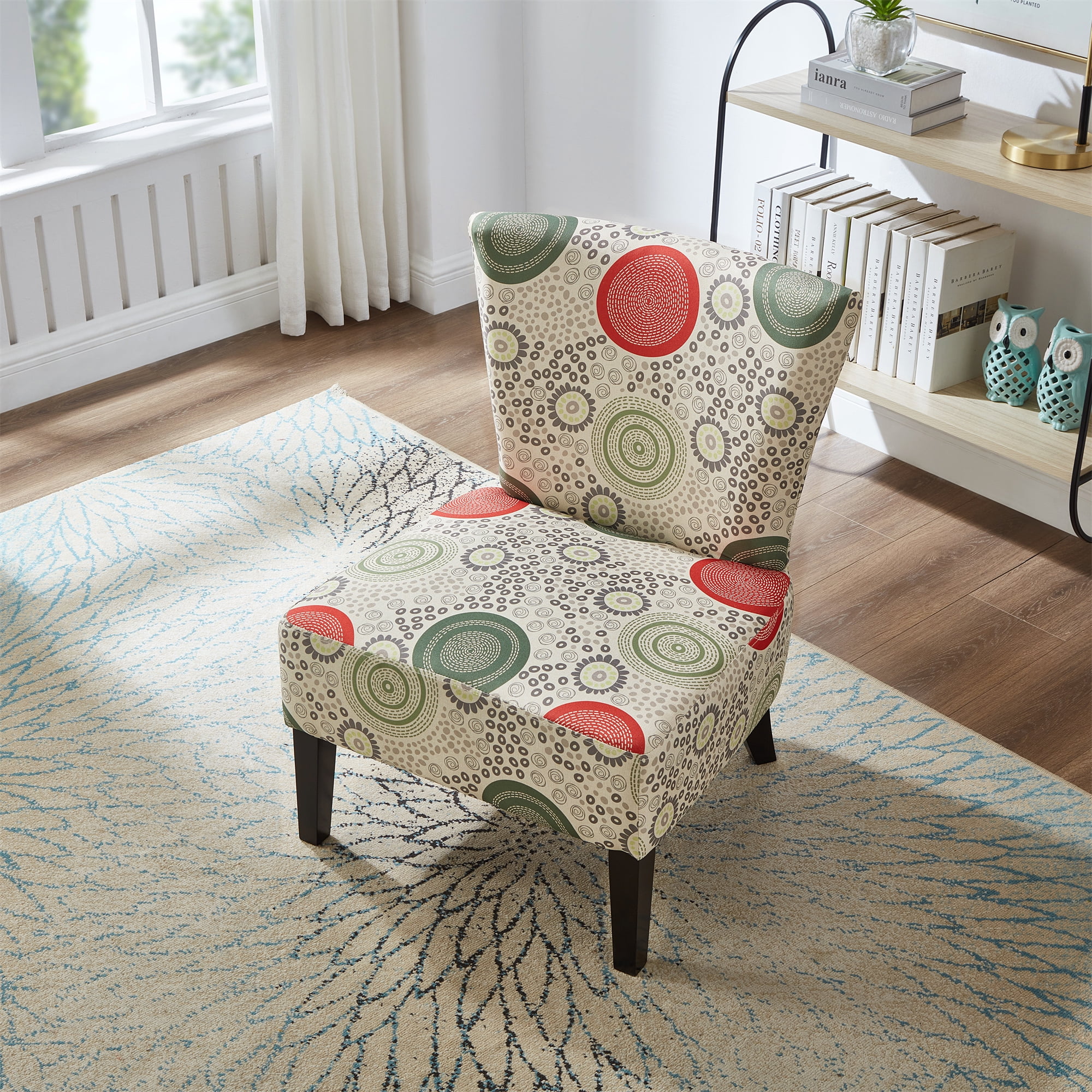 GEXPUSM Armless Accent Chair Set of 2, Modern Living Room Chairs with Thick Cushion & Solid Wood Legs, Fabric Comfy Bedroom Chair, Living Room Furniture, Beige/Circular pattern