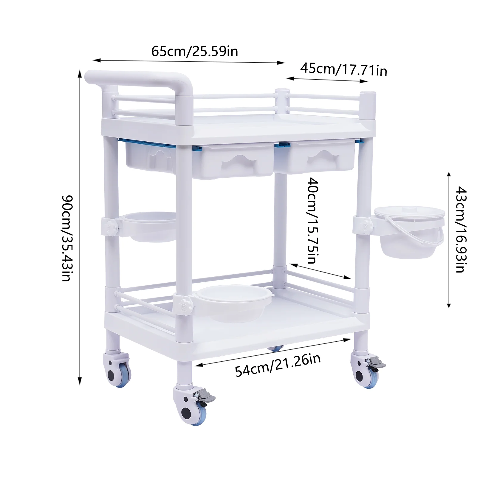 Aiqidi 2 Tier Utility Cart Salon Spa Beauty Trolley Cart Heavy Duty Mobile Rolling Medical Trolley Dental Lab Serving Cart White