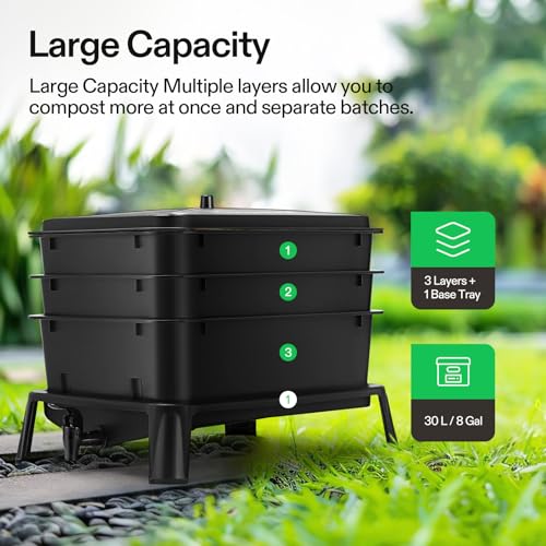 VIVOSUN 5-Layer Worm Compost Bin, 50L Worm Composter, Easy Setup Inclusive Worm Farm Kit for Recycling Food Waste