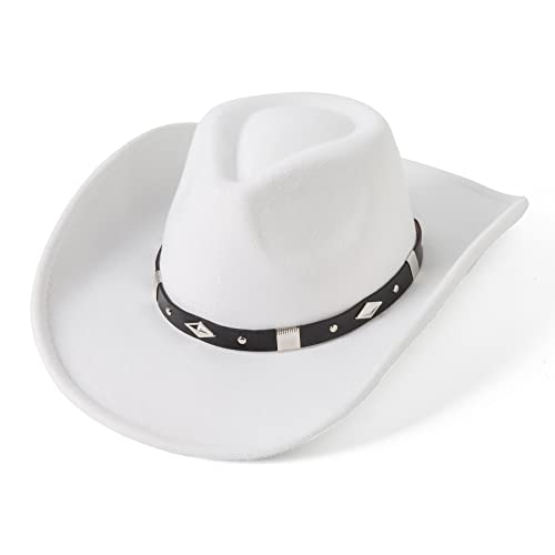 Lanzom Women Men Classic Felt Wide Brim Western Cowboy Cowgirl Hat with Belt Buckle