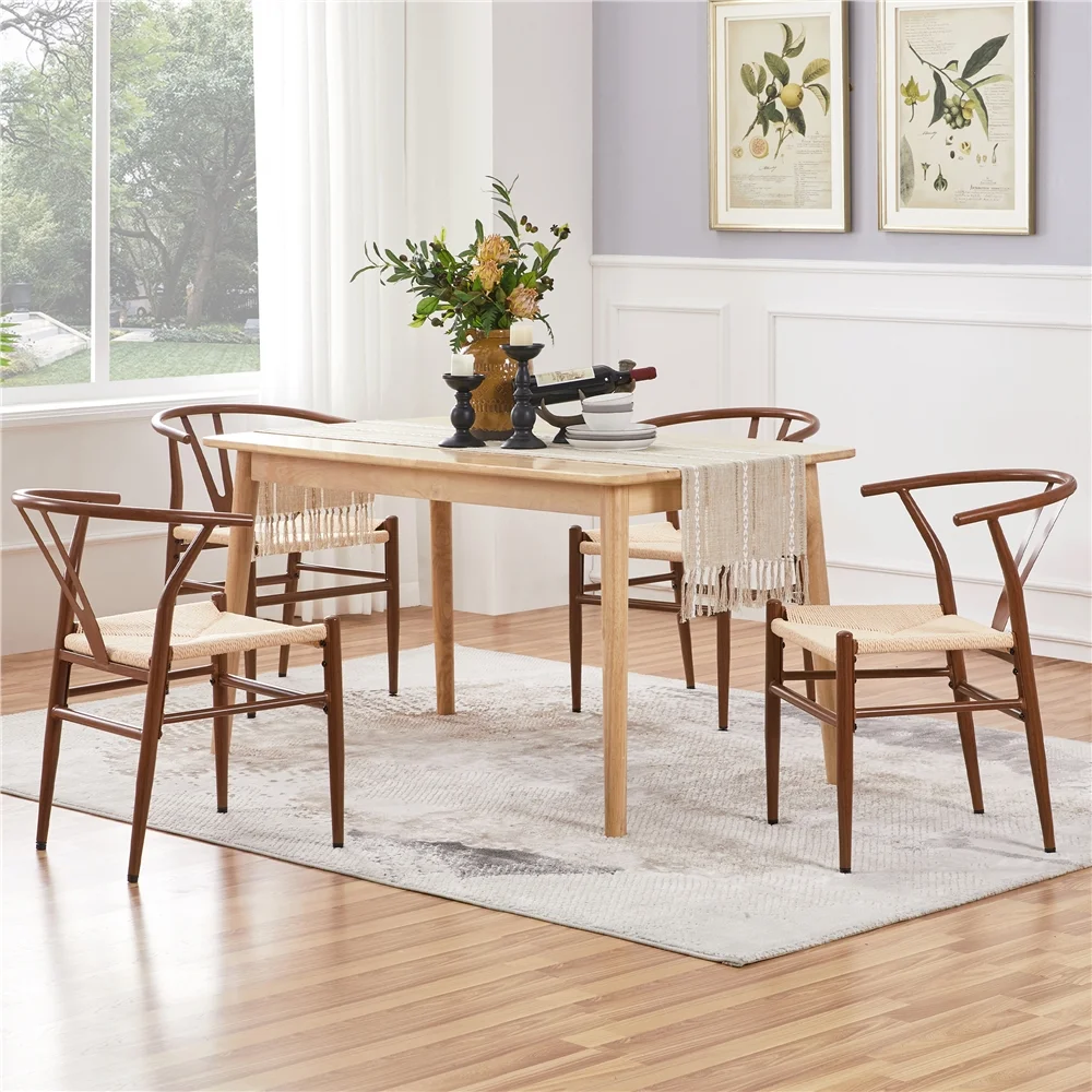 Easyfashion Set of 2 Weave Arm Chair Dining Chairs, Metallic Brown