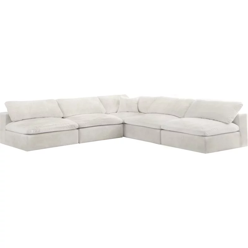 Maklaine Contemporary Cream Velvet Down Filled Modular Sectional Sofa