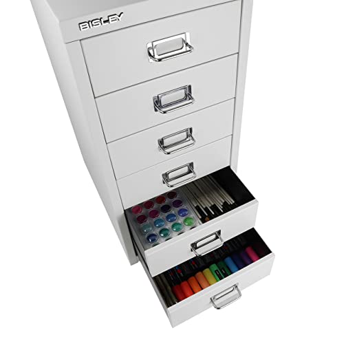 Bisley 10-Drawer Steel MultiDrawer Cabinet - Black, Chrome Pull Handles with Label Holders, Powder-Coated Steel, Removable Drawers, Fits Under Most Desks, Labels Included