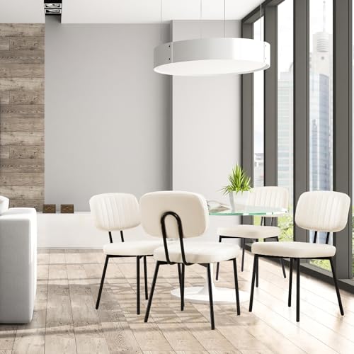 Sweetcrispy Dining Chairs Set of 4, Upholstered Mid Century Modern Kitchen Dining Room Accent Chairs with Faux Leather Cushion Seat & Metal Legs for Kitchen, Living Room - Black