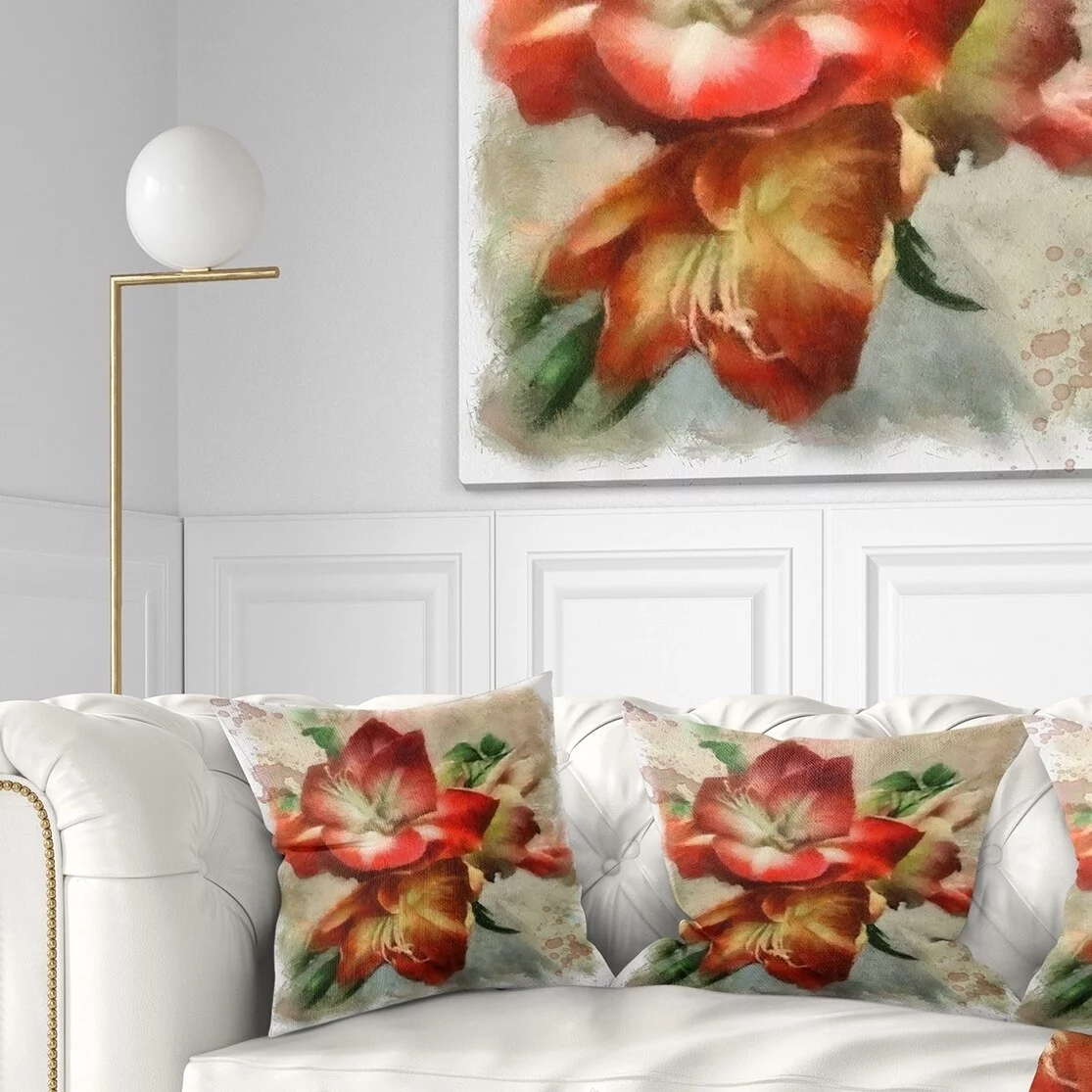 DESIGN ART Designart 'Bunch of Amaryllis Flowers Drawing' Floral Throw Pillow 16 in. x 16 in. Small
