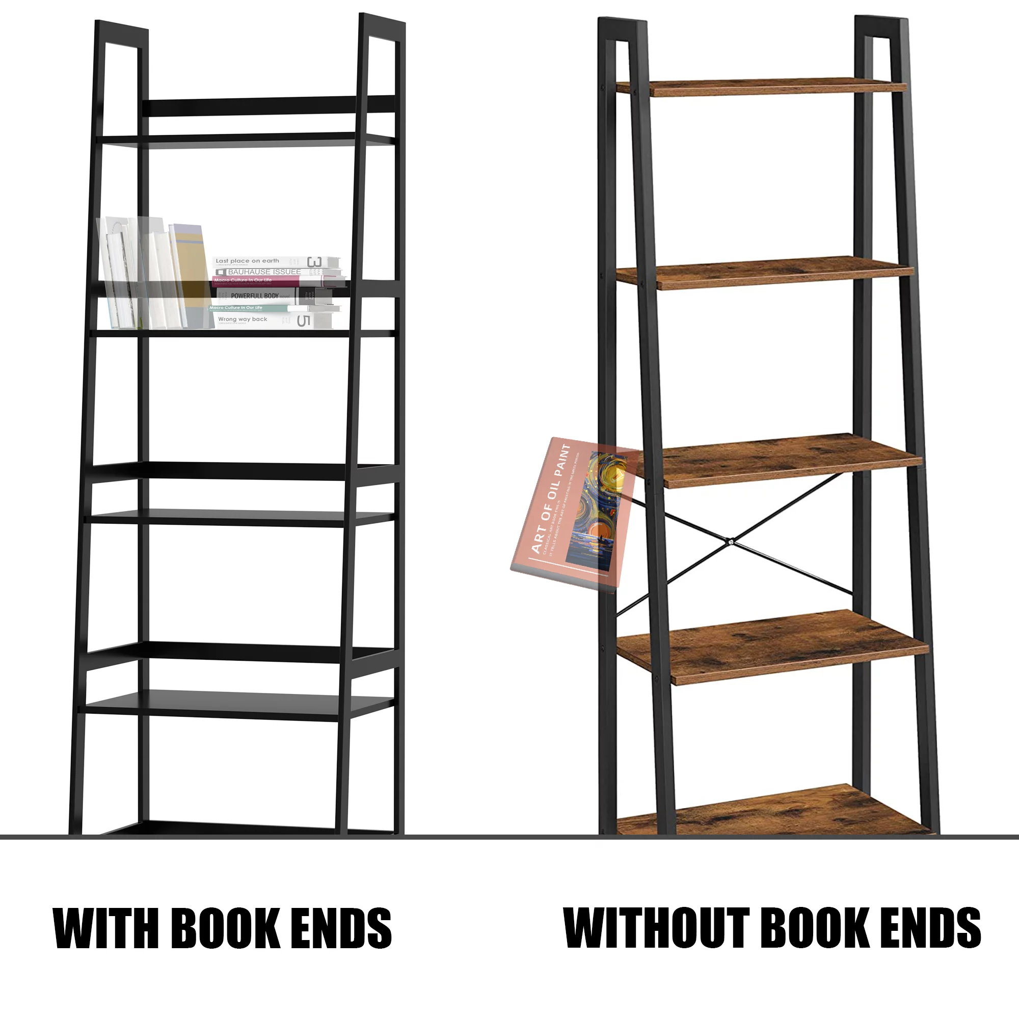 WTZ 5-Tier Bookshelf, Versatile Ladder Bookcase for Living Room, Kitchen, Home Office, Modern and Minimalist, Black