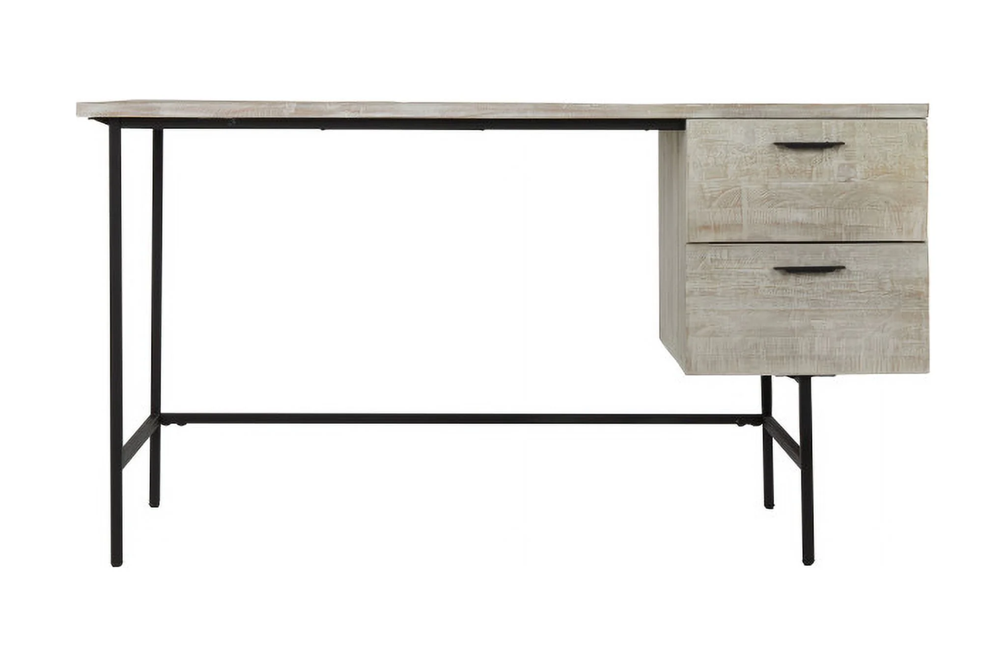 HomeRoots 520653 55 in. Solid Wood Writing Desk with Two Drawers, Ivory & Black