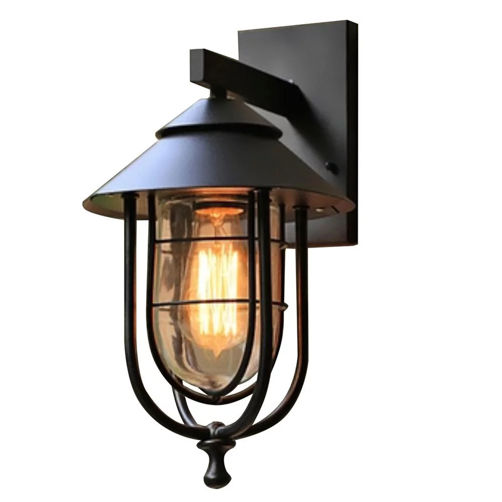 Home Decorators Collection 1-Light Sand Black Small Outdoor Wall Mount Sconce with Clear Glass Shade