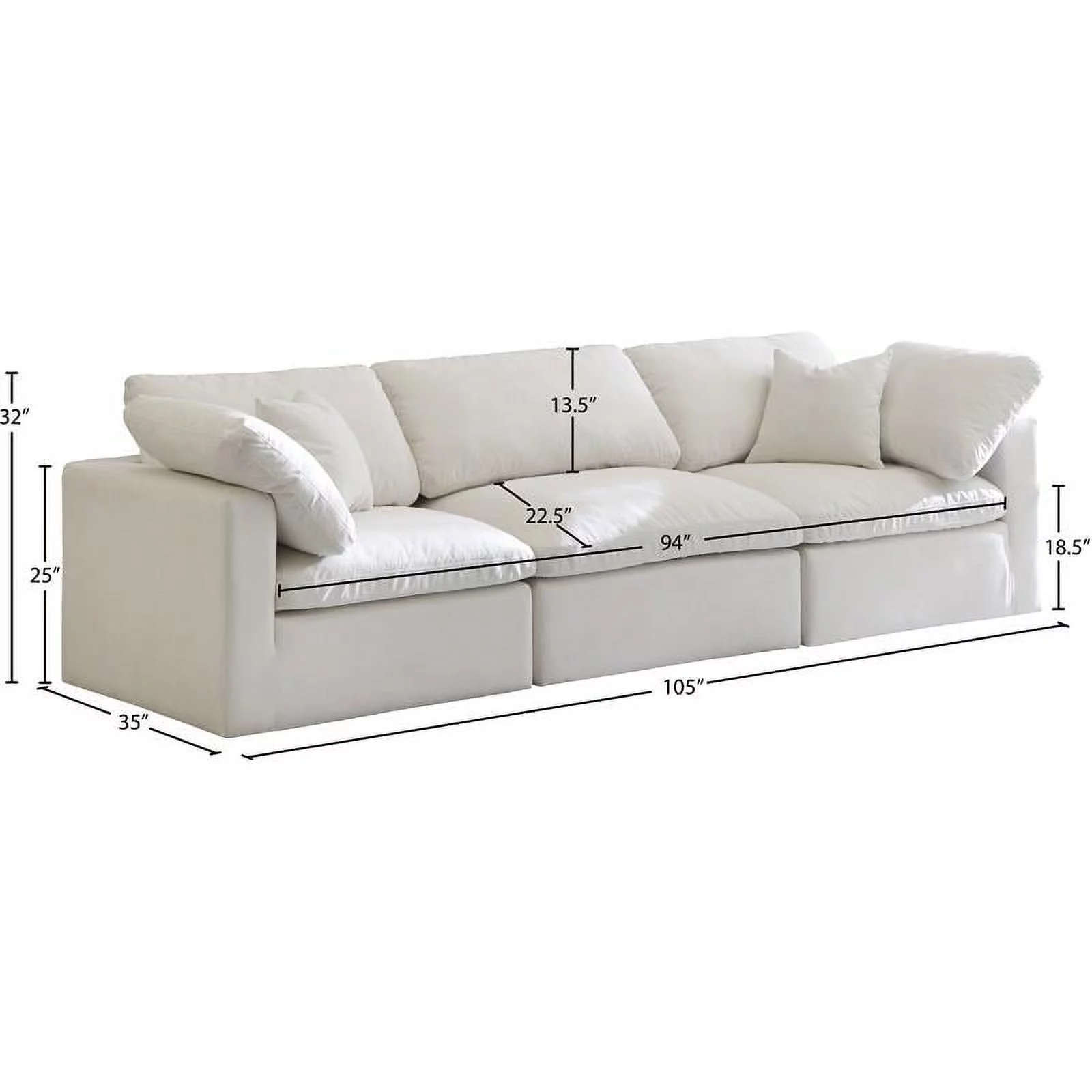 Meridian Furniture Plush Standard Cream Velvet Modular Sofa