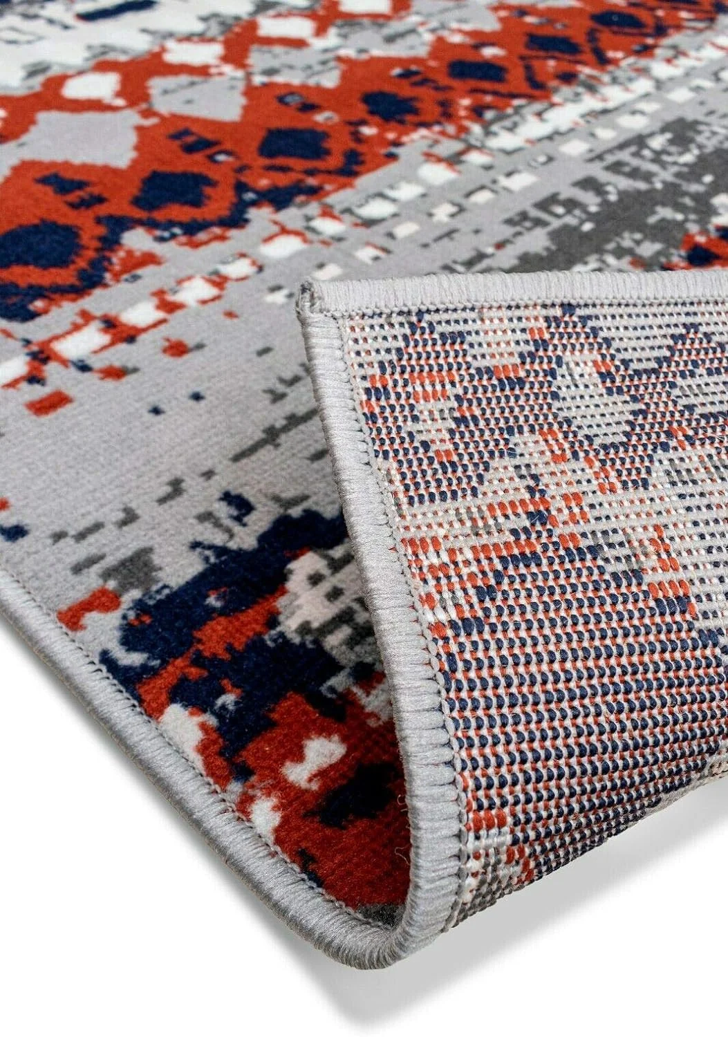 Geometric Pattern Runner Rug - 2 Ft. X 8 Ft, Light Grey, Rustic Theme Distressed Rug | Home Furnishings