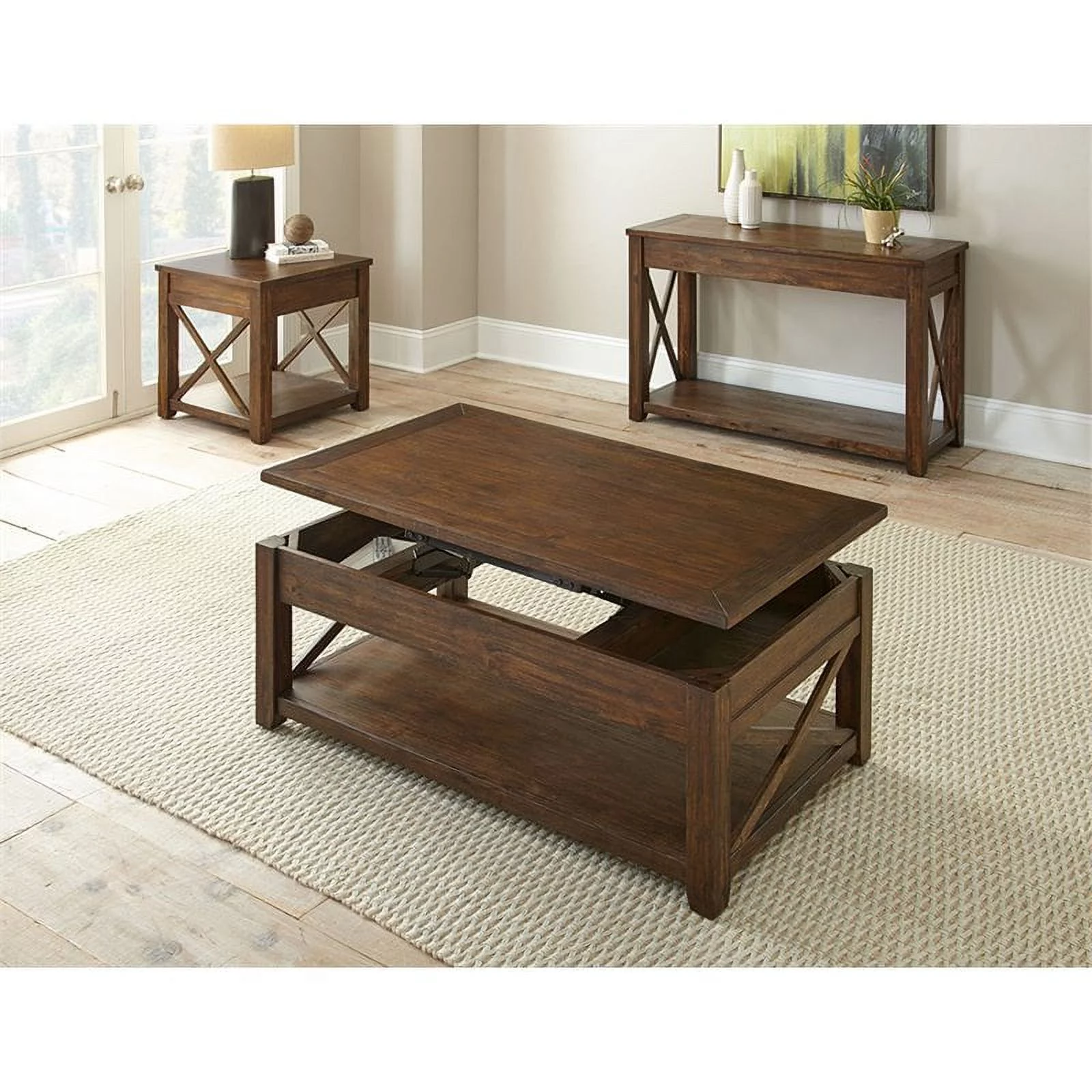 Bowery Hill Mid-Century Rustic Wood Console Table in Mocha Brown Oak