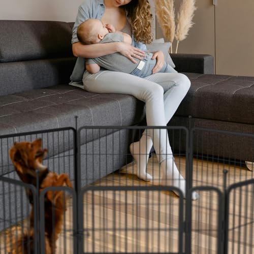 mestyl Dog Play Pen Indoors, Heavy Duty Metal Puppy Playpen, Portable Dog Exercise Pen Temporary Pet Fence with Gate, 32