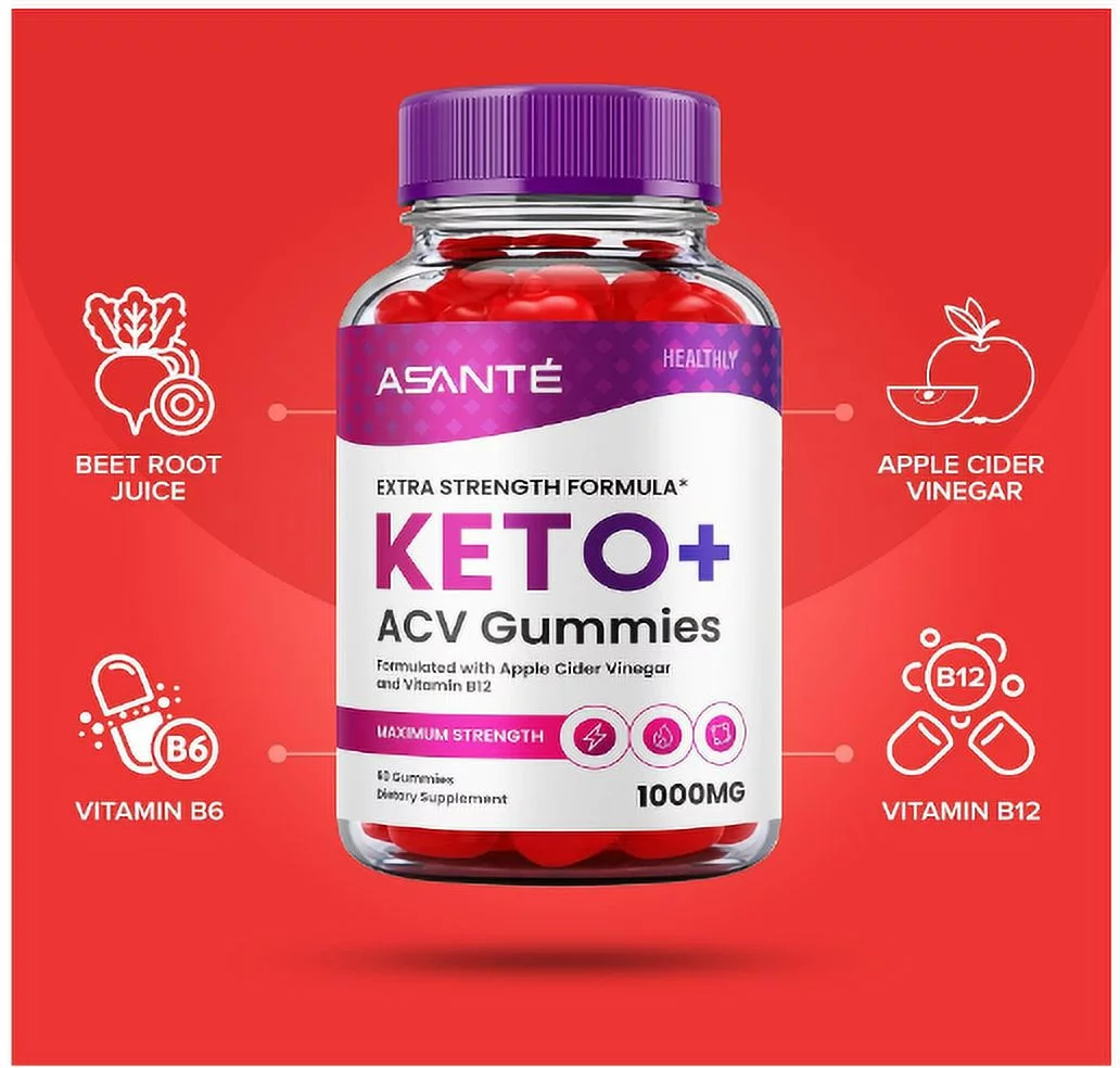 (3 Pack) Asante Keto ACV Gummies for Weight Loss Apple Cider Vinegar Vitamin B12 (180 Gummies)