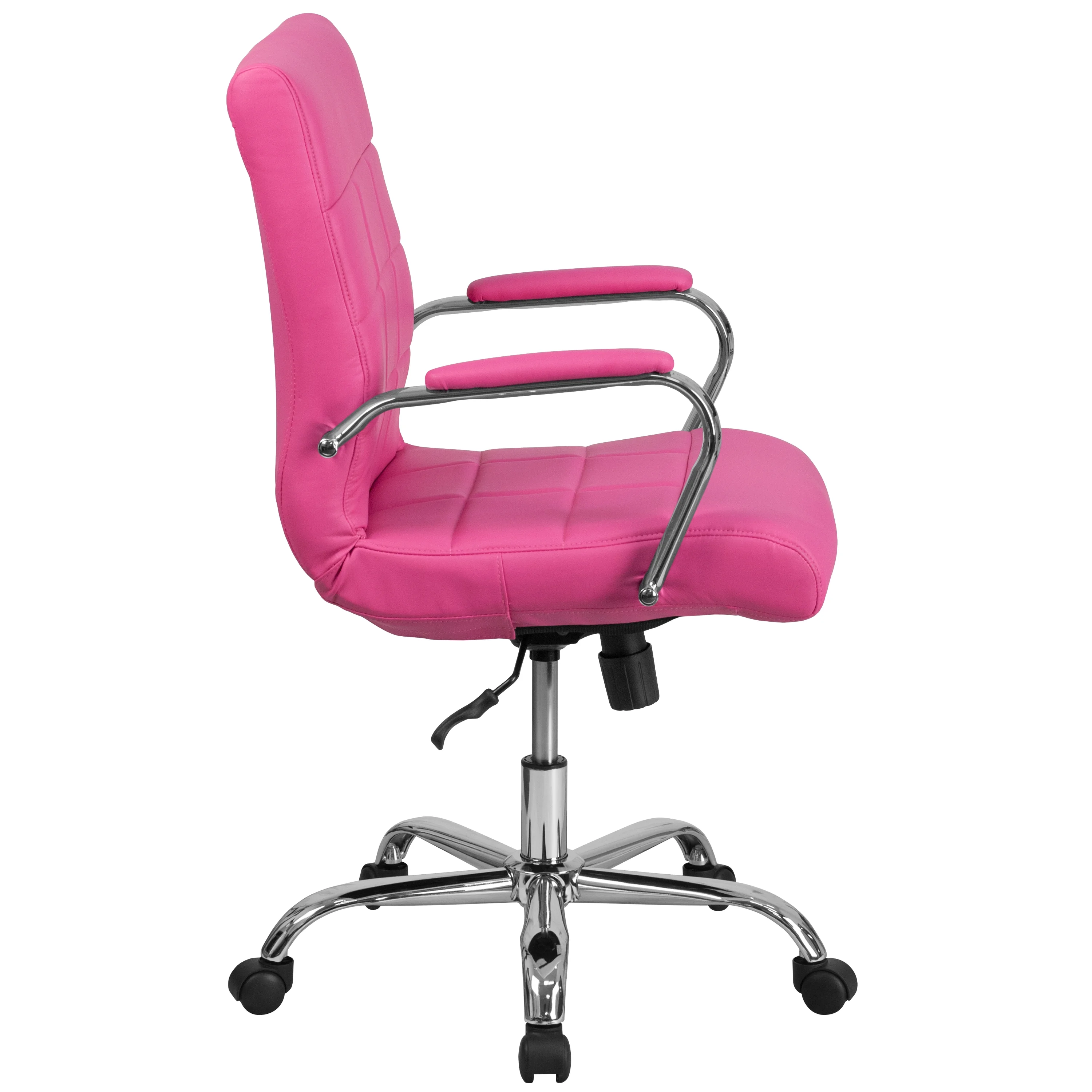 Emma + Oliver Mid-Back Pink Vinyl Executive Swivel Office Chair with Chrome Base and Arms