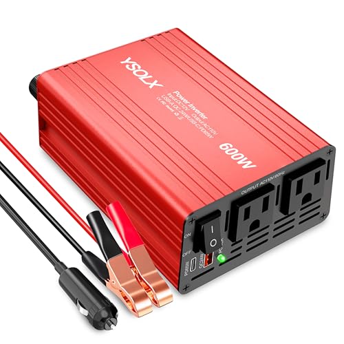 YSOLX 600W Power Inverter, DC 12V to 110V AC Car Inverter with Dual USB C/A Fast Car Charger Adapter(Updated)