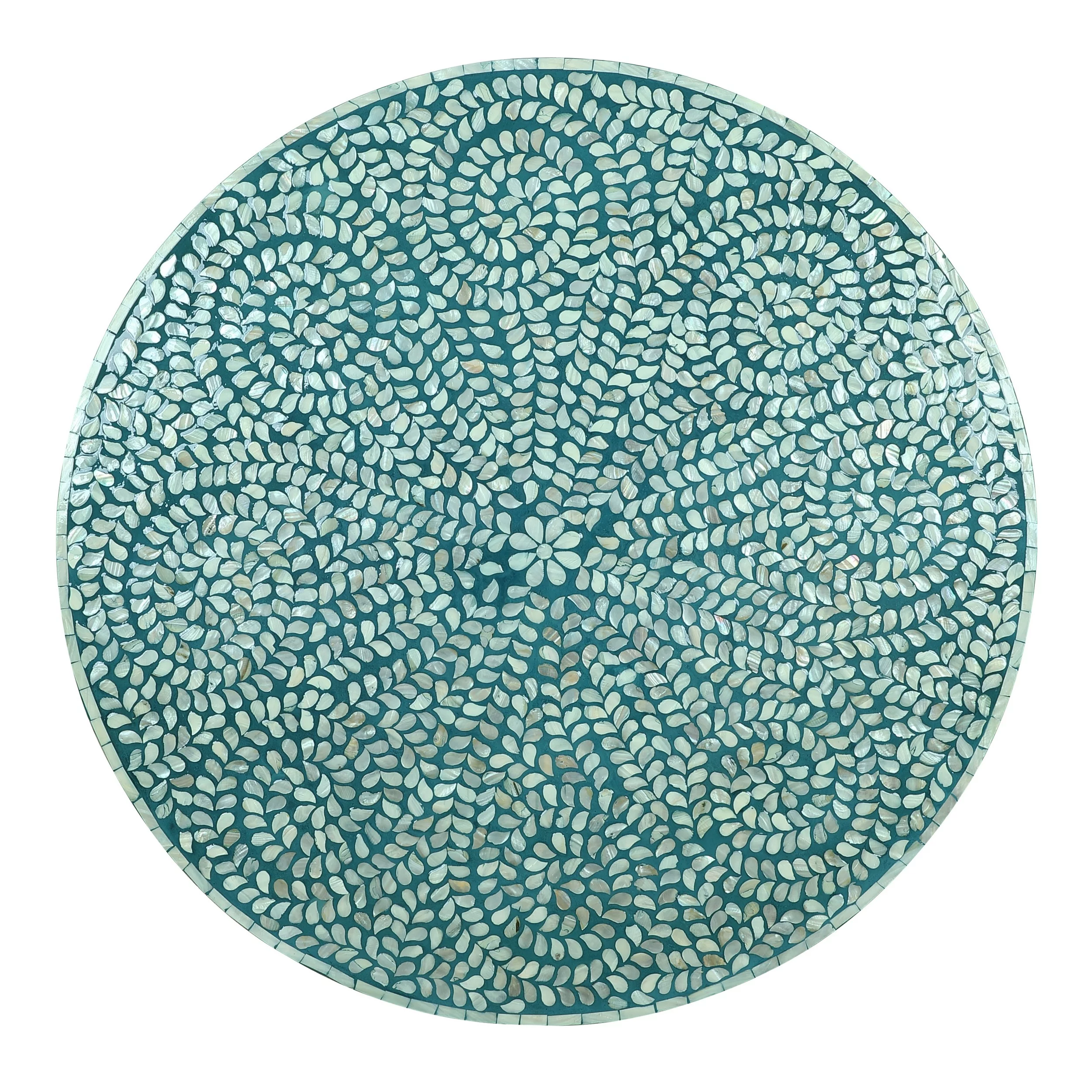 Linon Saxony Round Coffee Table, Blue Mother of Pearl