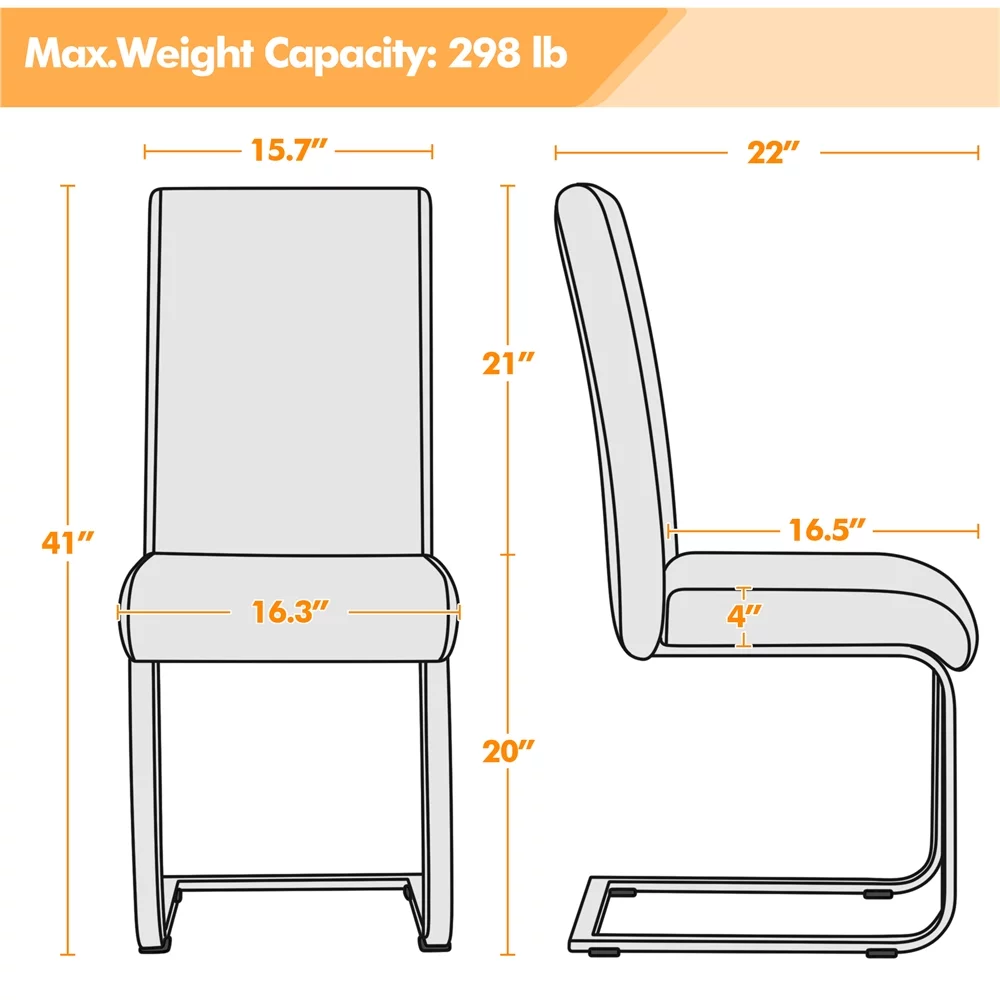 Easyfashion Modern Set of 2 PU Leather Dining Chair, Light Gray