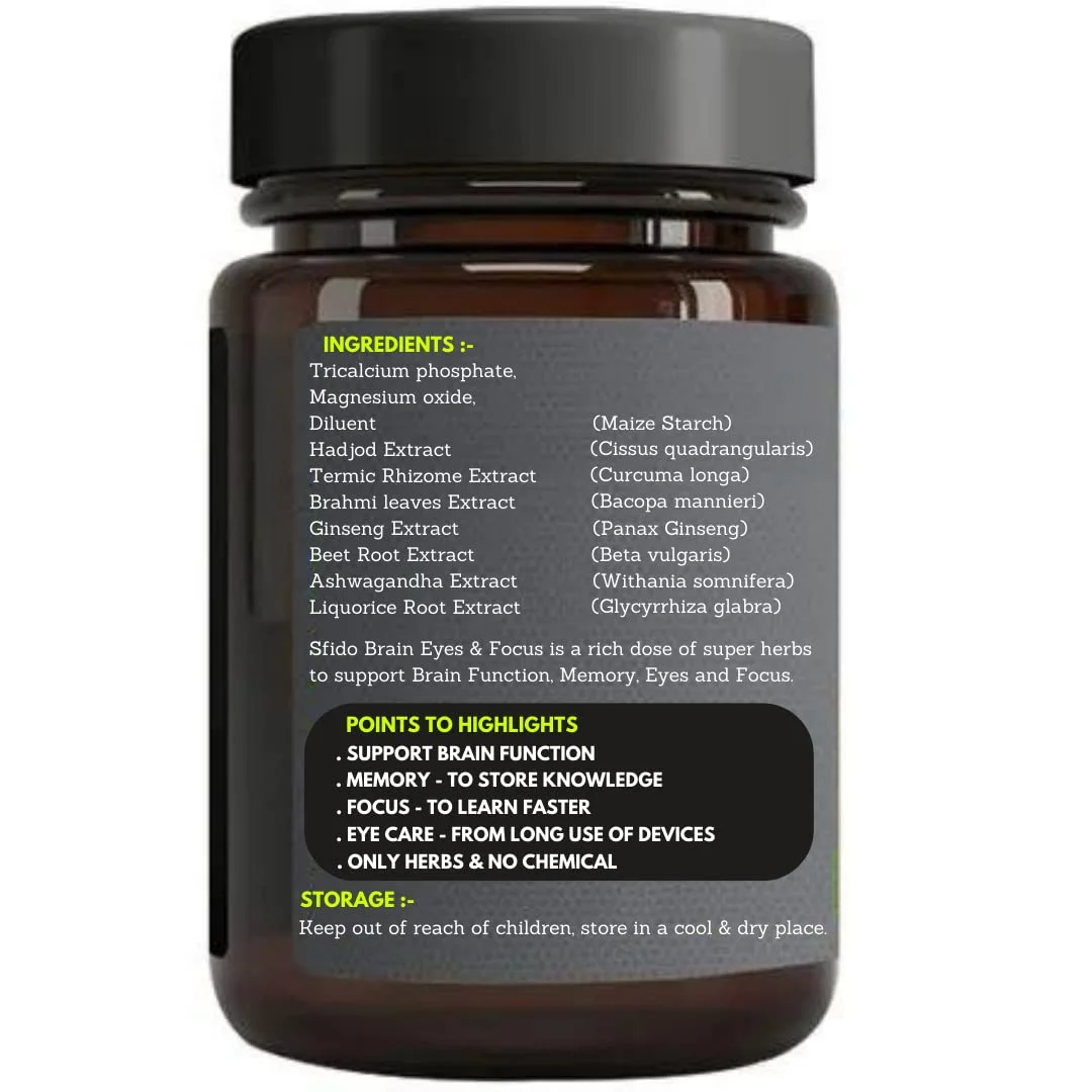Sfido Brain Booster, Memory and Focus, Increase Study Power, Capsule, Pack of 1