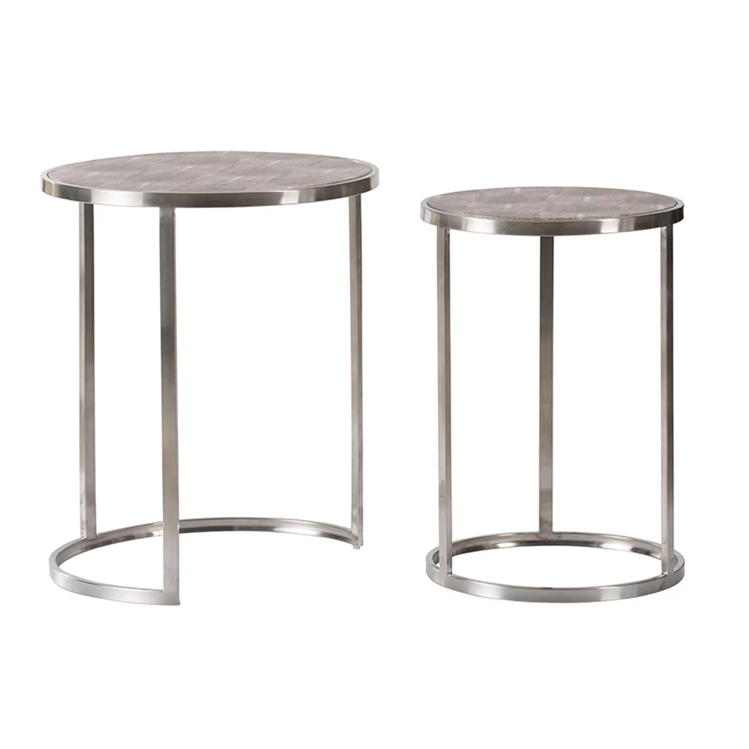 A&B Home Textured Print Round Nesting Tables with Rod Legs - Set of 2 - Gray, Steel Finish