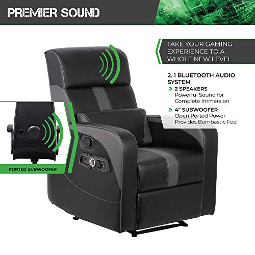 X Rocker Gamma Recliner Gaming Chair, 2.1 Bluetooth Audio System, Headrest Mounted Speakers, Built-in Footrest and Cupholder, 718001, 34.84