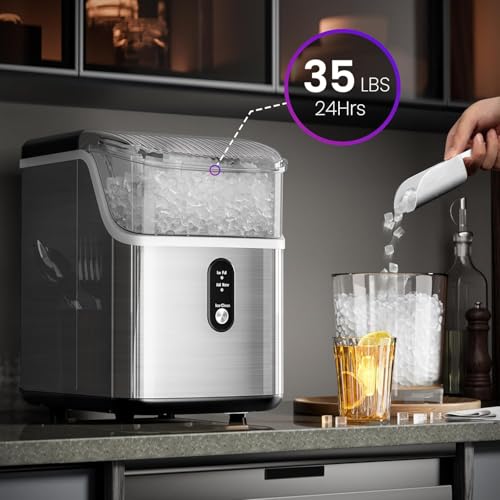 Nugget Ice Makers Countertop, 35Lbs/24H Portable Ice Maker Machine with Chewable Ice, Crushed Ice Makers Countertop with Self-Cleaning Function/Ice Scoop/Ice Basket for Home & Kitchen & Office(Black)