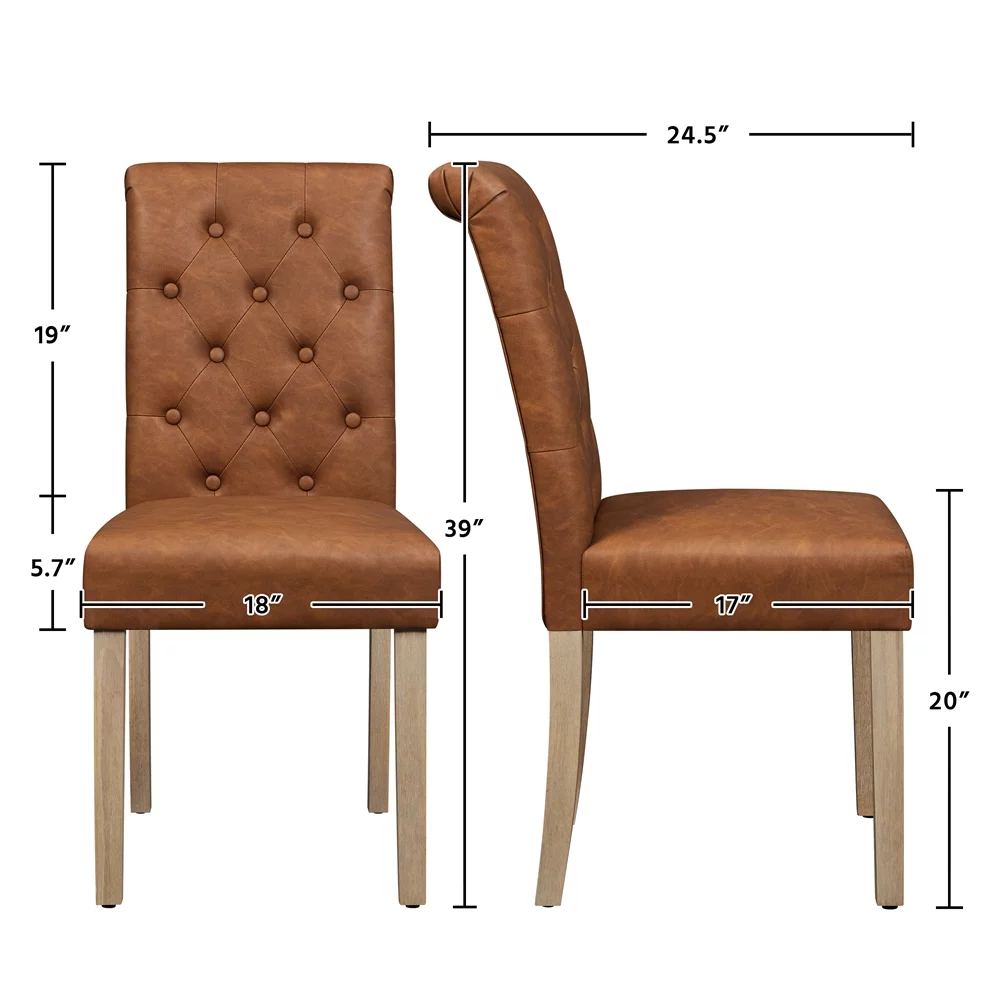 Smile Mart Modern Faux Leather Parsons Dining Chairs, Brown Set of 2
