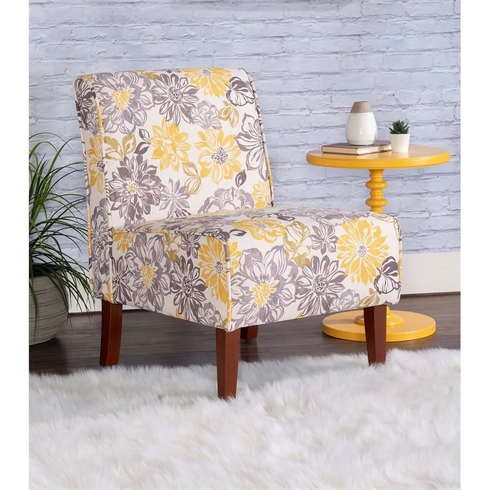 Riverbay Furniture Transitional Fabric Floral Accent Chair in Gray/Yellow