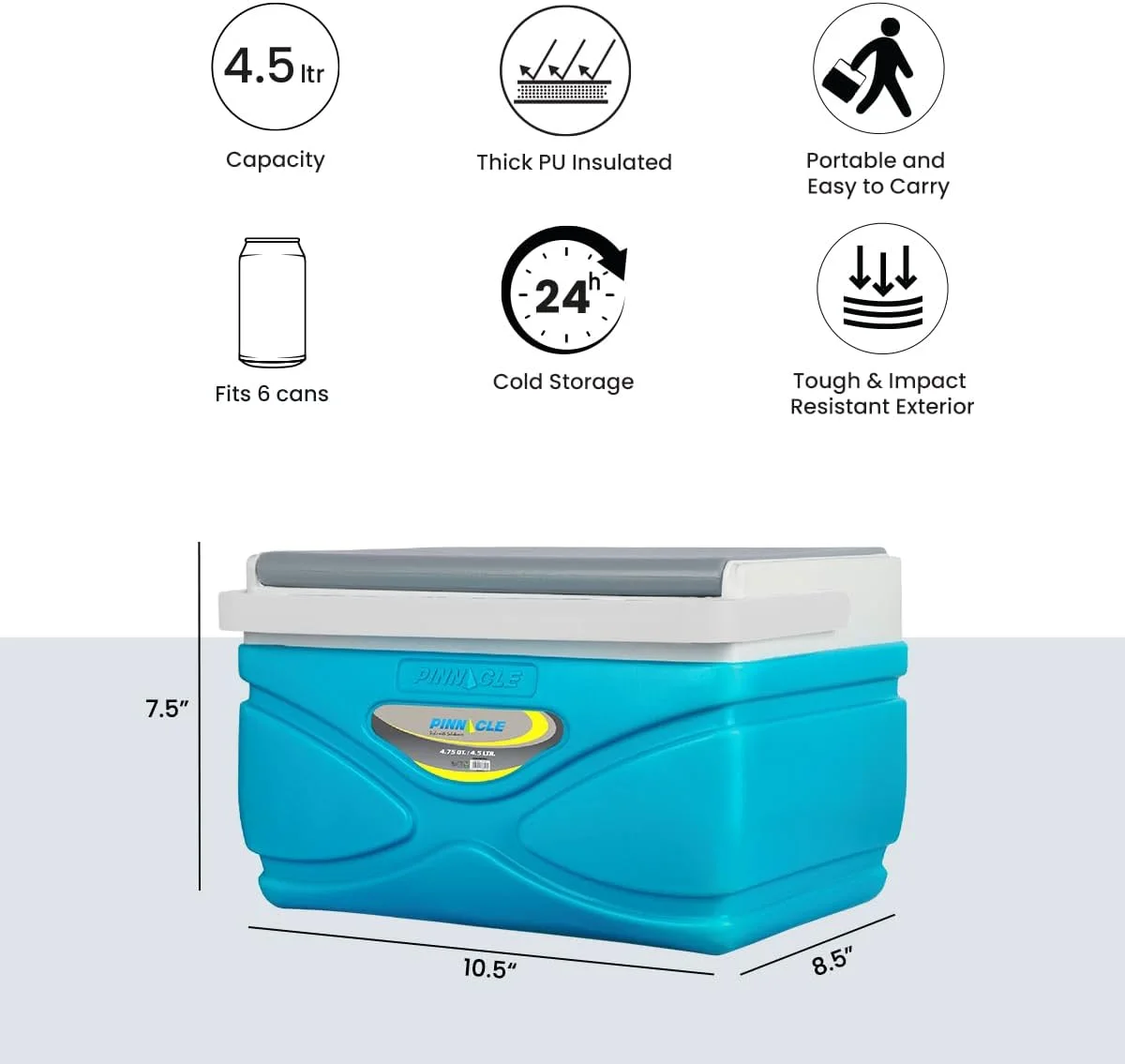 Pinnacle Thermoware 4.5 Liter Hard Portable Cooler Picnic Camping Outdoor Coolbox, Sky Blue