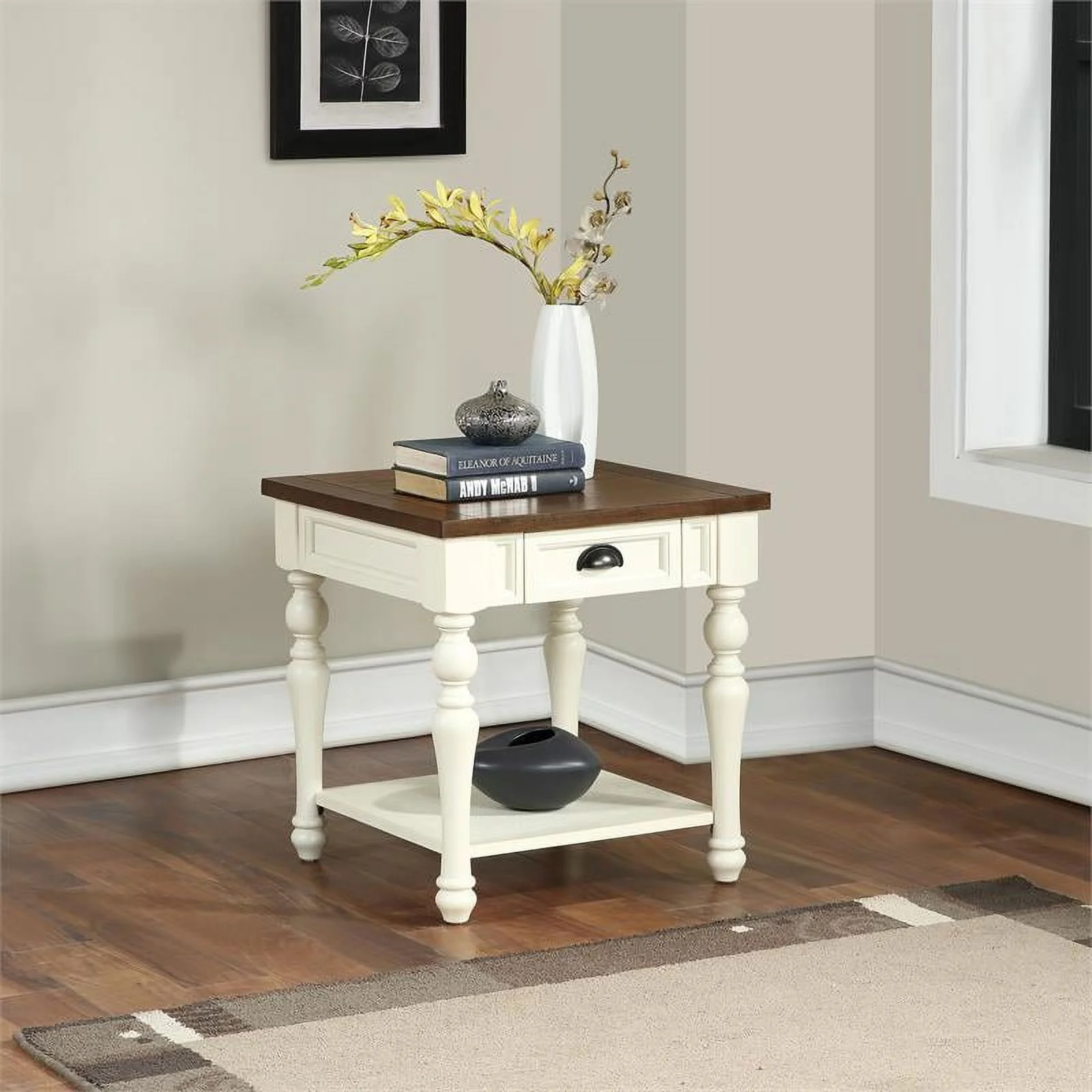 Joanna Farmhouse Two-tone Ivory and Mocha Wood End Table