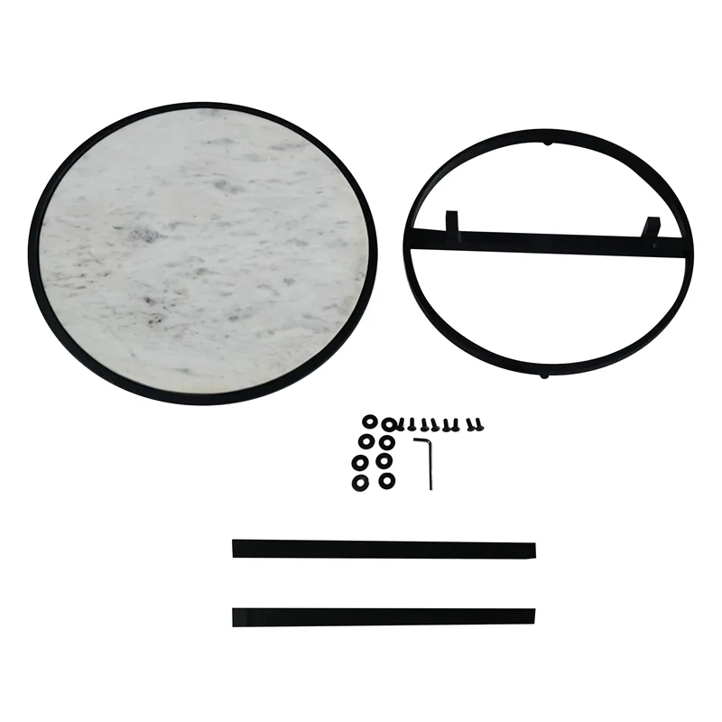 Beri Side End Table Round White Natural Marble Top Classic Slim Black Iron Frame