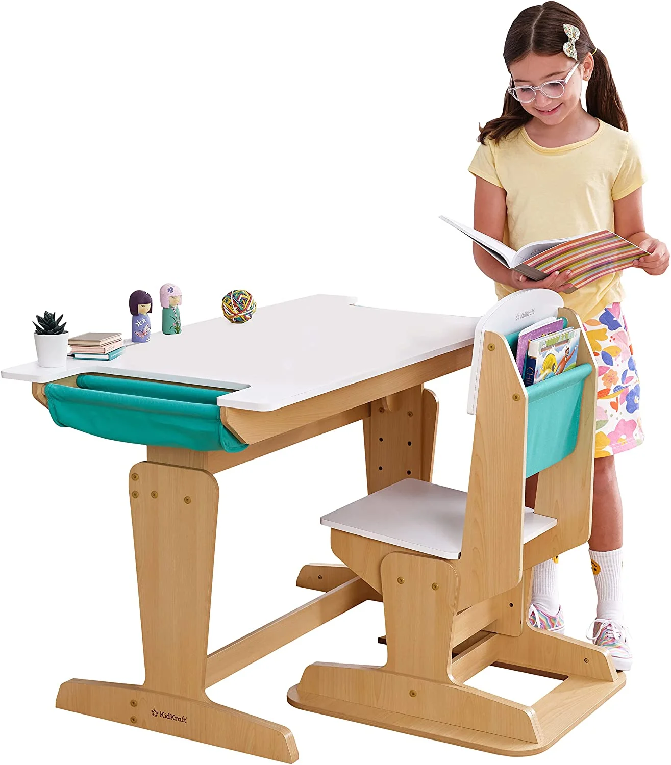 KidKraft Grow Together™ Pocket Adjustable Wooden Desk and Chair, Natural