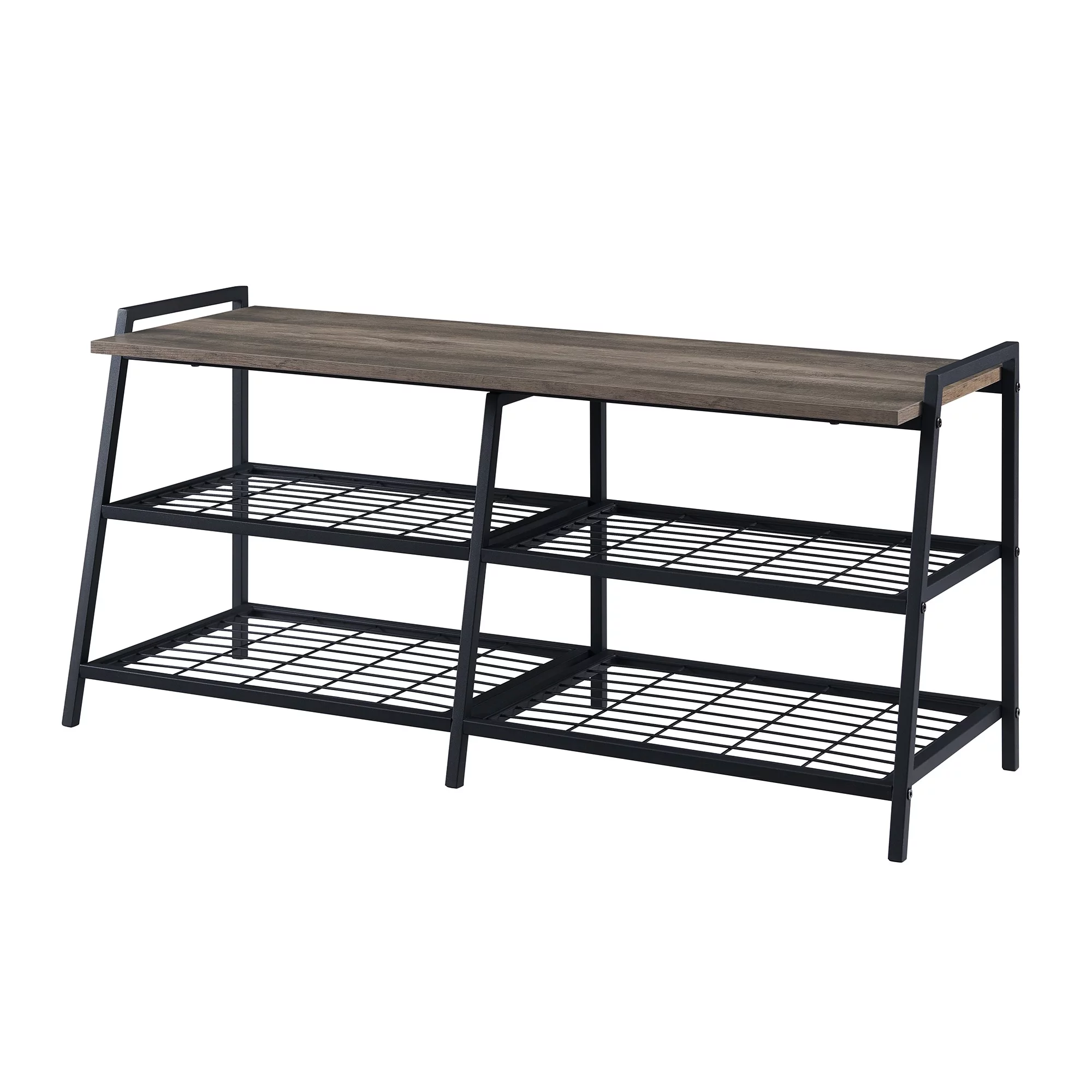 Manor Park 3-Tier Durable Shoe Rack, Metal, MDF and Wood, Gray