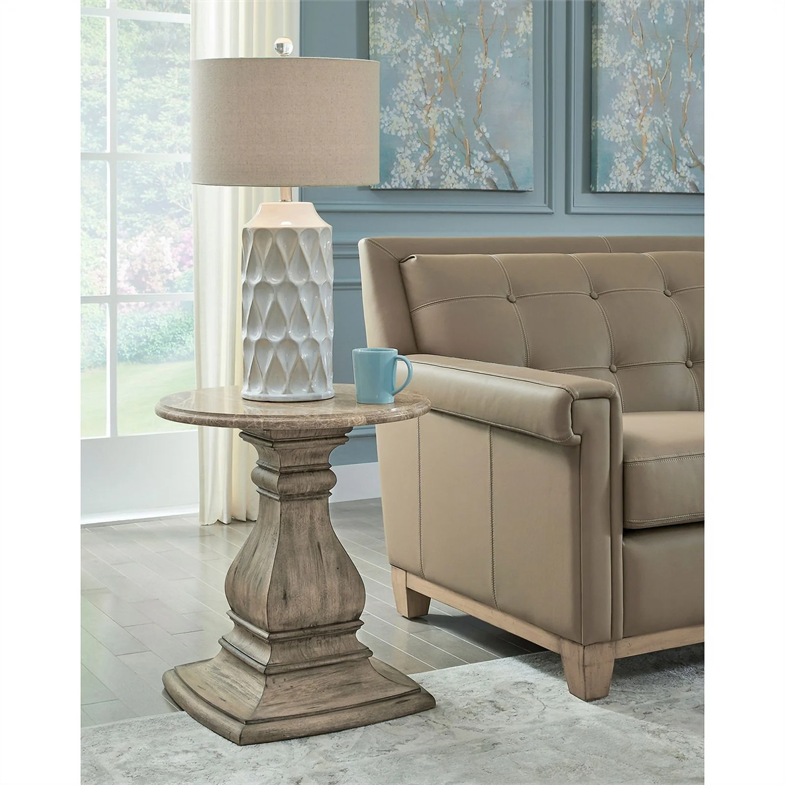 Garrison Cove Stone-Top Round Side Table in Honey Brown by Pulaski Furniture