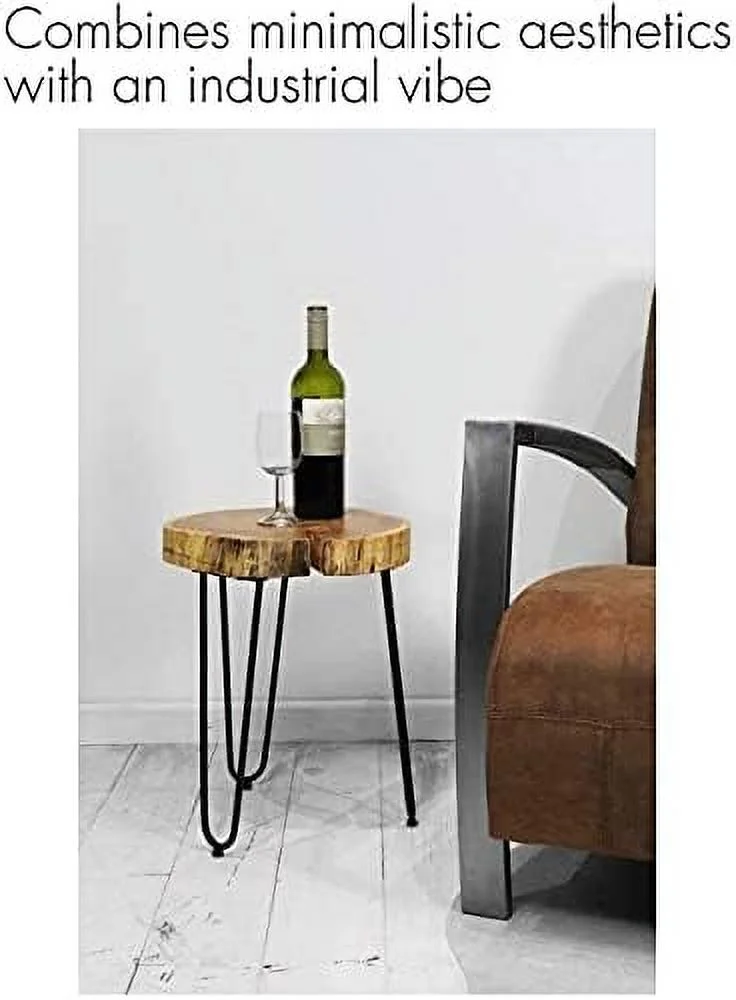 NLIBOOMLife Hurricom Round Accent Table  Rustic Old Elm Wood Round End Table with 3-Leg Metal Stand