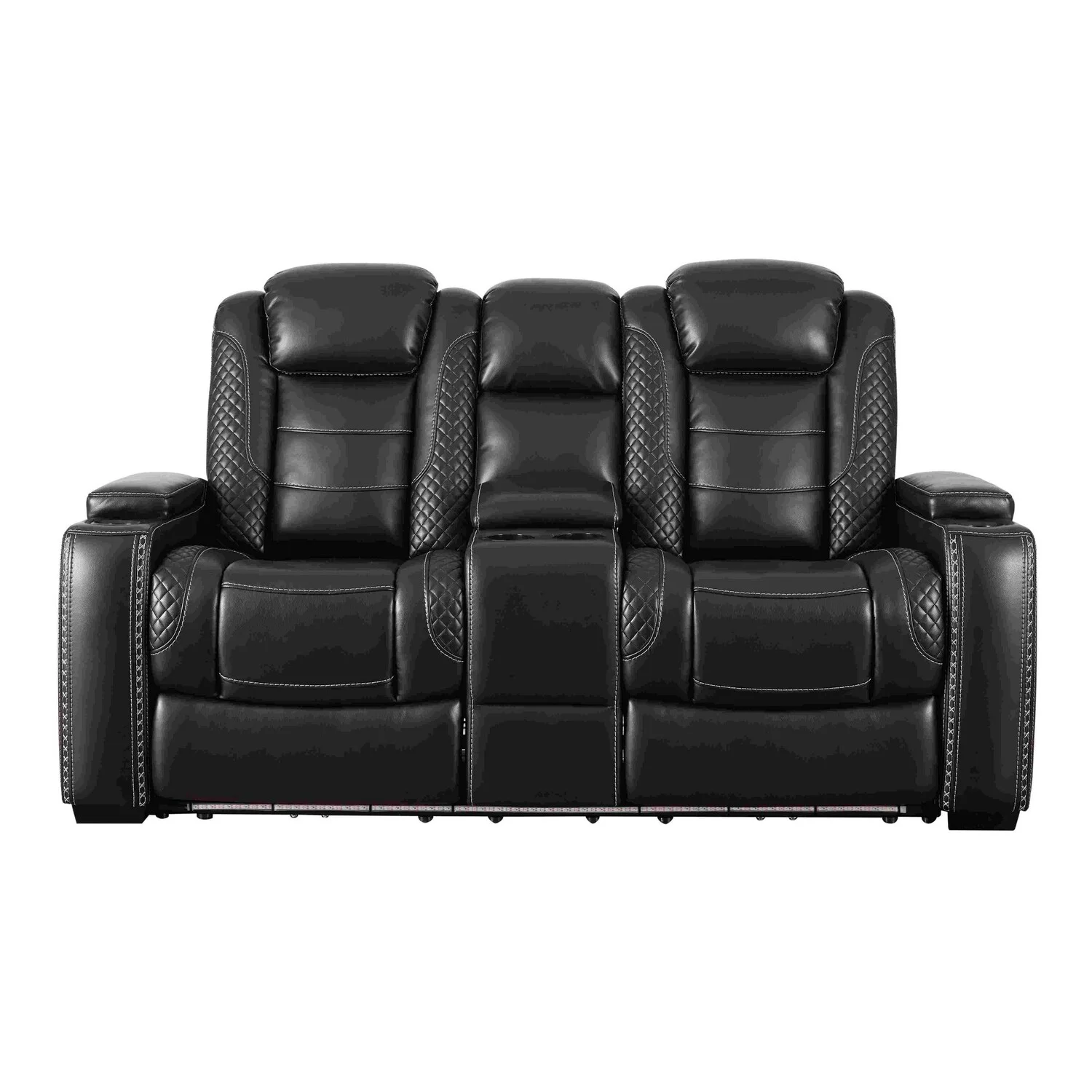 Benjara Power Recliner Loveseat with Console and Adjustable Head, Black