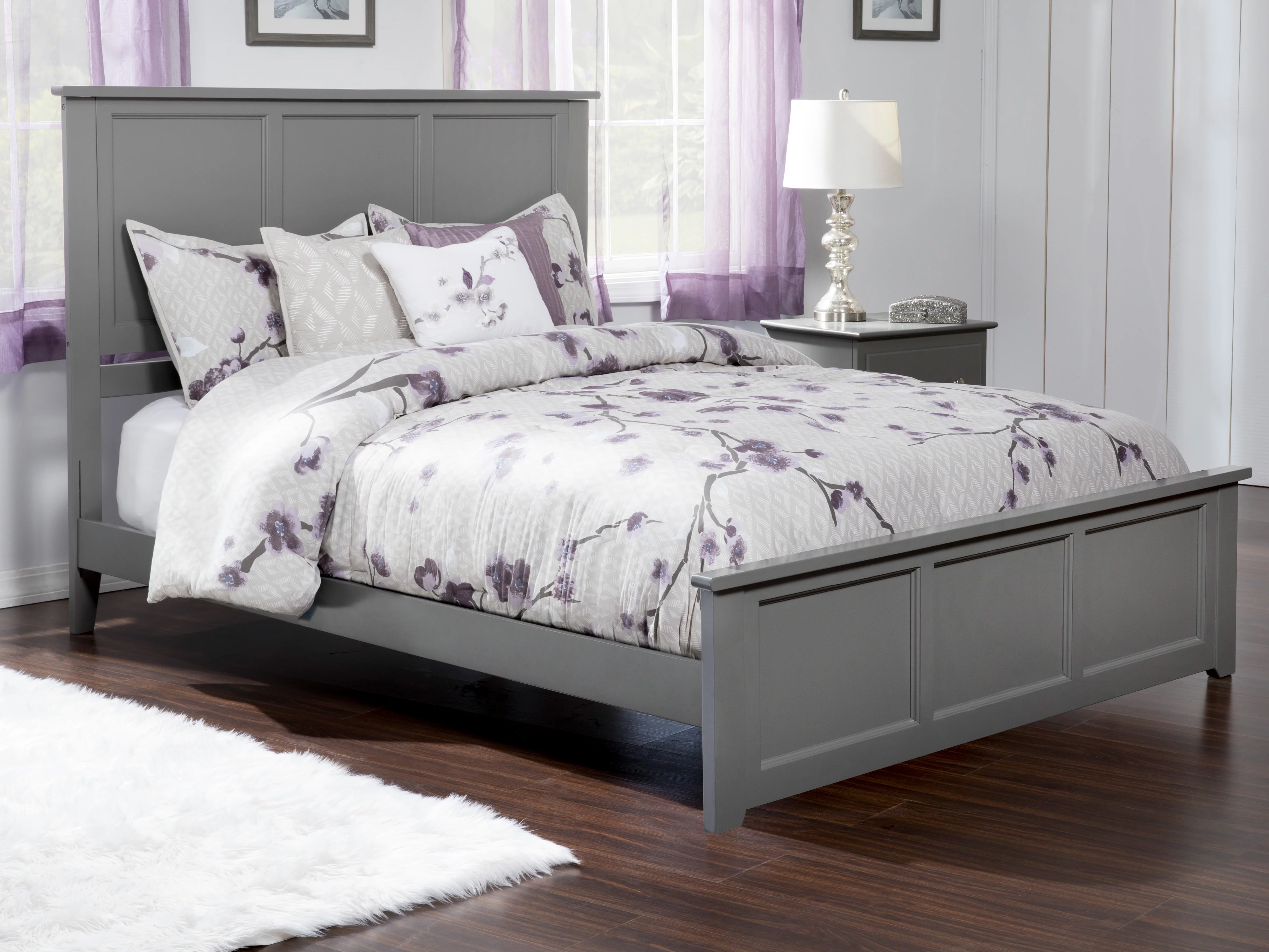 AFI Madison Queen Wood Platform Bed with Panel Headboard and Footboard, Grey