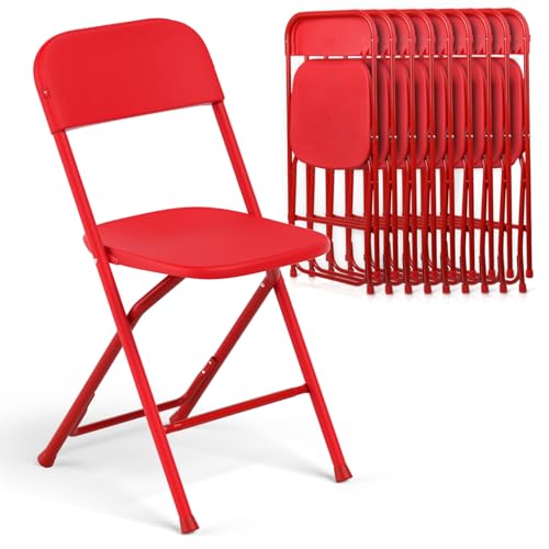 Athena Collection Plastic Folding Chairs 10 Pack for Outside, Portable Foldable Chairs Comfortable Stackable Heavy Duty for Adults Indoor Outdoor Meeting Event Party, Supports 250 Lbs, Black