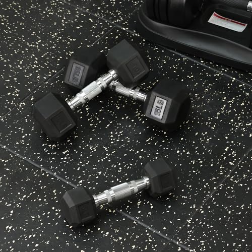 Signature Fitness Premium Rubber Encased Hex Dumbbell Sets, 60LBS, 100LBS, 150LBS, 210LBS, 300LBS, 550LBS Options