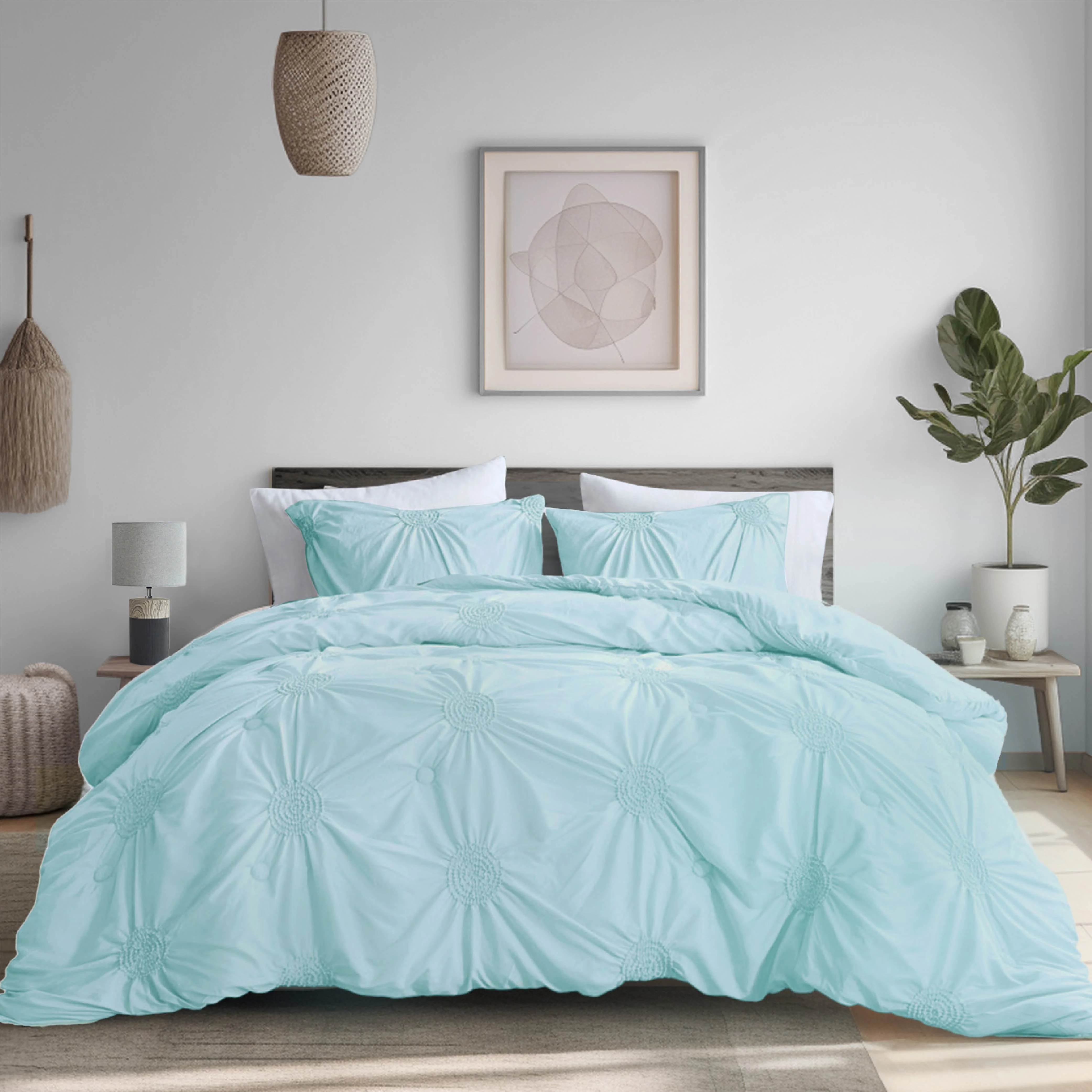 Comfort Spaces 2-Piece Twin/Twin XL Comforter Set Microfiber Blue Elastic Ruched Bedding Sets