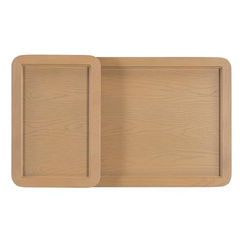 Modern 2 Piece Nesting Rattan Wood+ MDF Coffee Table Set in Natural