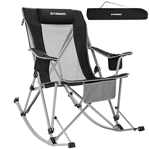 FUNDANGO Camping Rocking Chairs for Adults, Portable Rocking Chair Outdoor Folding for Beach, Outdoor, Travel, Picnic, Patio (BlackGery)