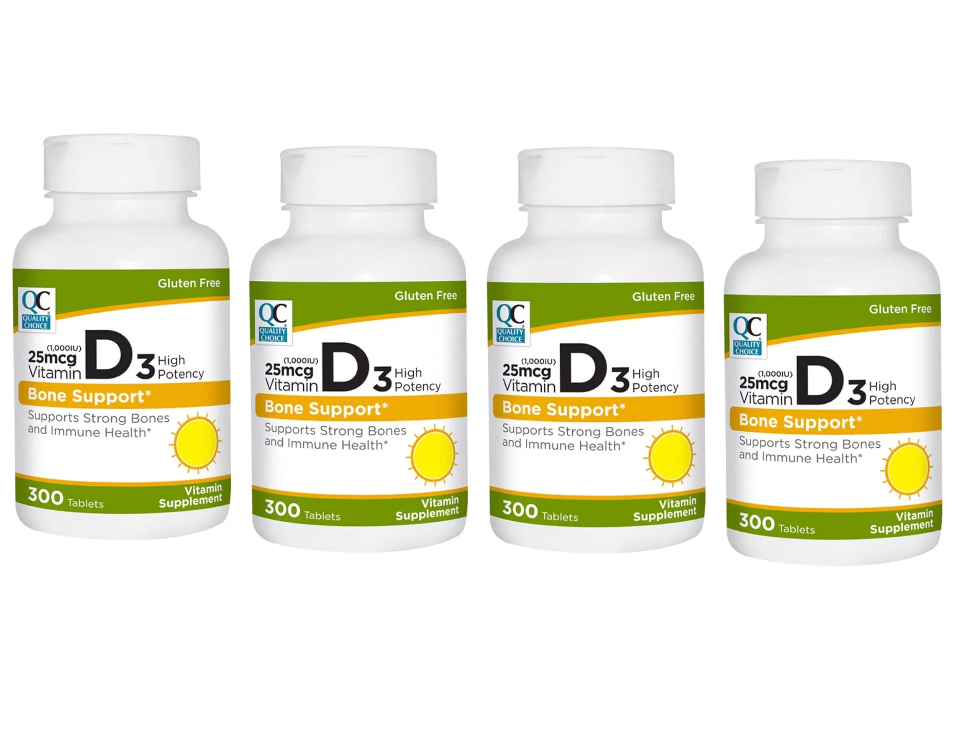 Quality Choice 25mcg Vitamin D3 High Potency Bone Support Tablets, 300 Count - Pack of 4